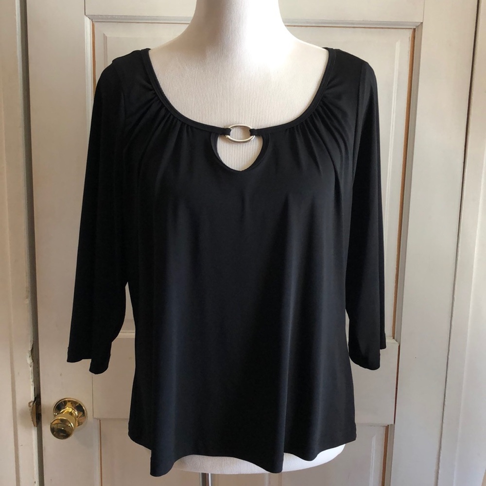 Women’s 1X Self Esteem Black Peep Hole Blouse